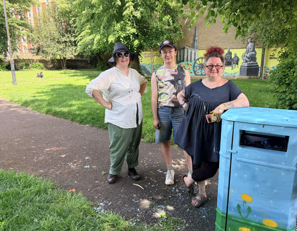 The team at Red Rumpus Community Arts helped paint the bins in St Katherine's Gardens